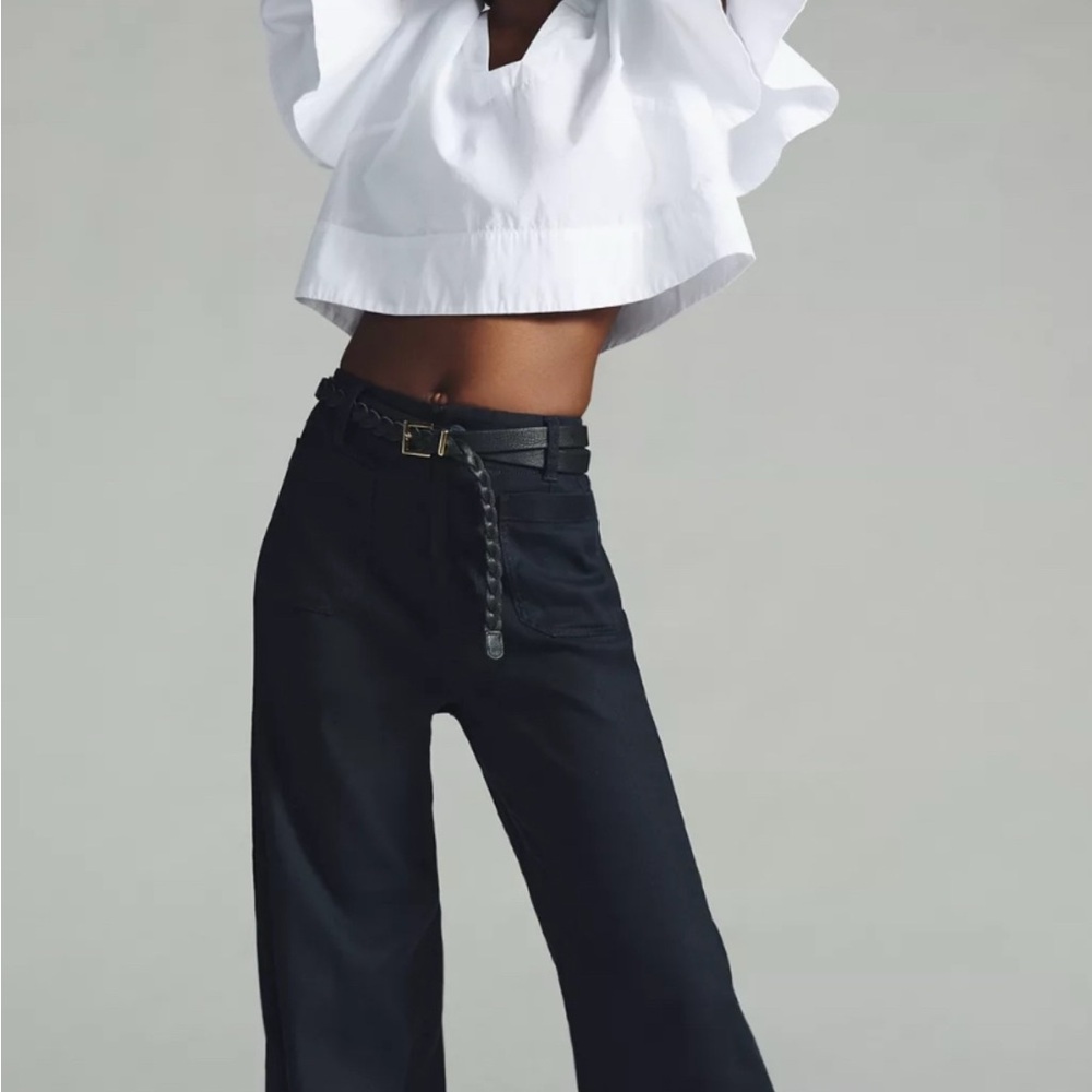 Navy blue The Colette wide leg cropped pants by Maeve from Anthropolgie